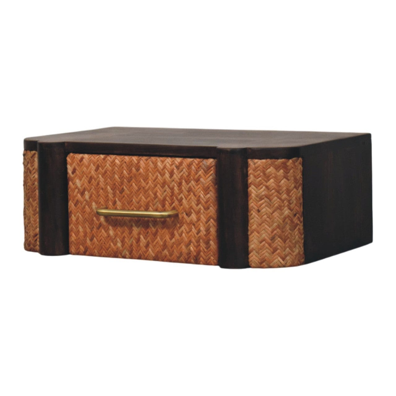 Floating Rattan Nightstand - Wall-Mounted Mango Wood Bedside Table - product view 2 showing handcrafted solid mango wood...