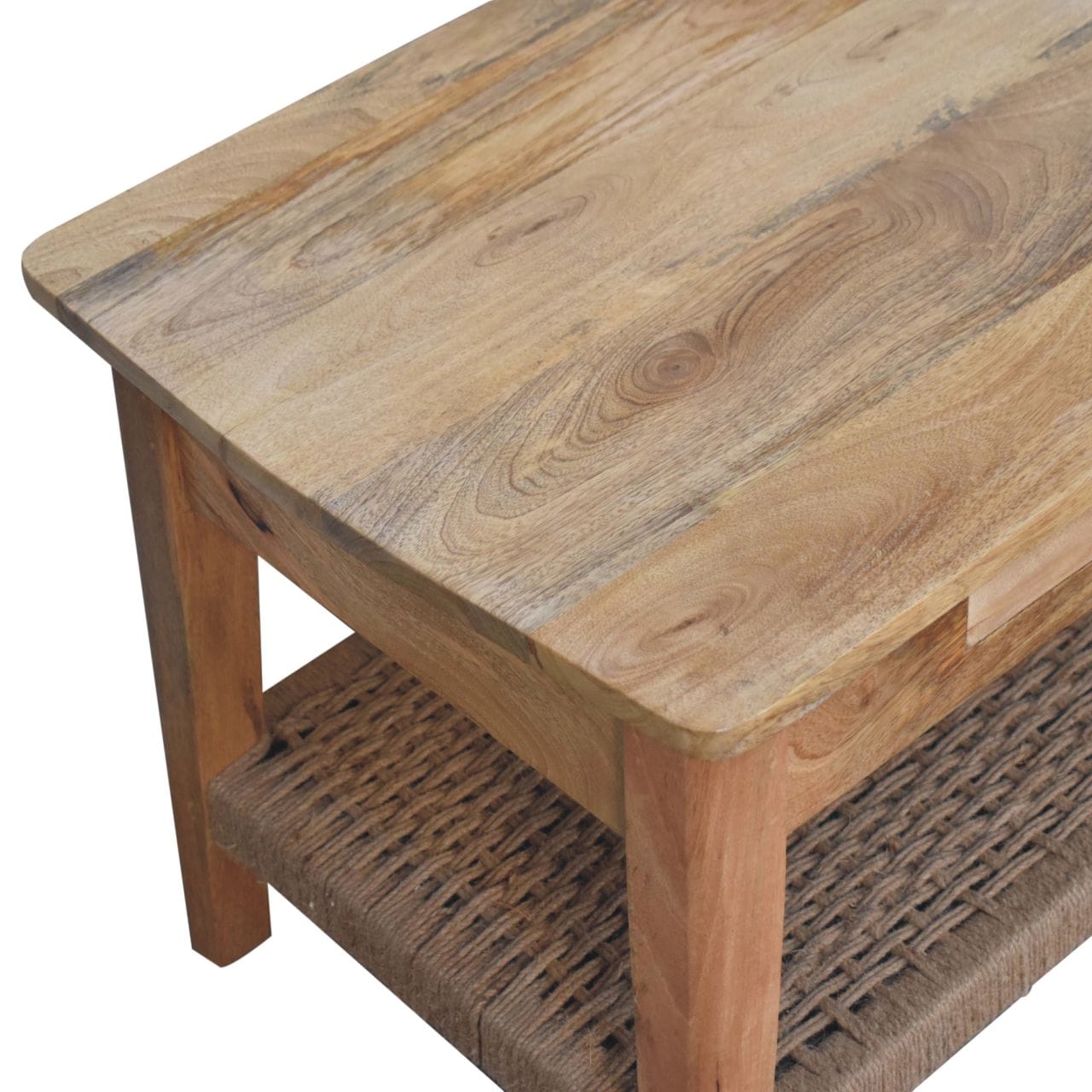 Rope 2 Drawers Coffee Table - Solid Mango Wood Center Table for Living Room - product view 7 showing handcrafted solid...
