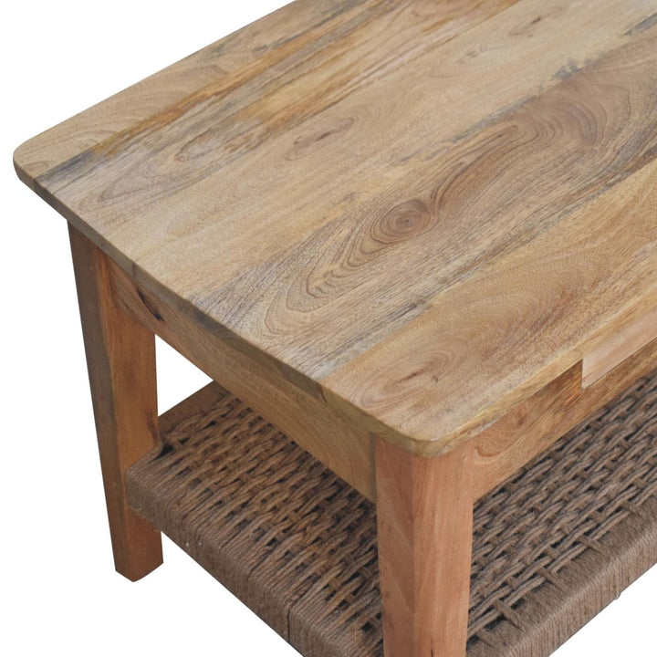 Rope 2 Drawers Coffee Table - Solid Mango Wood Center Table for Living Room - product view 7 showing handcrafted solid...