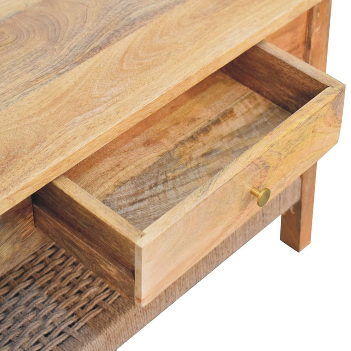 Rope 2 Drawers Coffee Table - Solid Mango Wood Center Table for Living Room - product view 6 showing handcrafted solid...