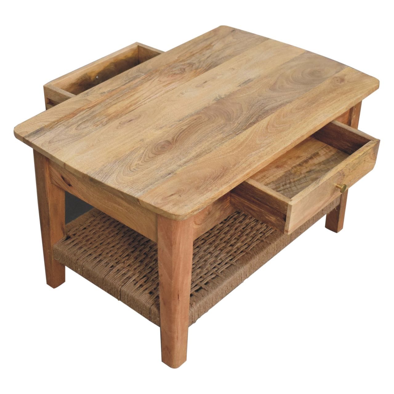 Rope 2 Drawers Coffee Table - Solid Mango Wood Center Table for Living Room - product view 5 showing handcrafted solid...