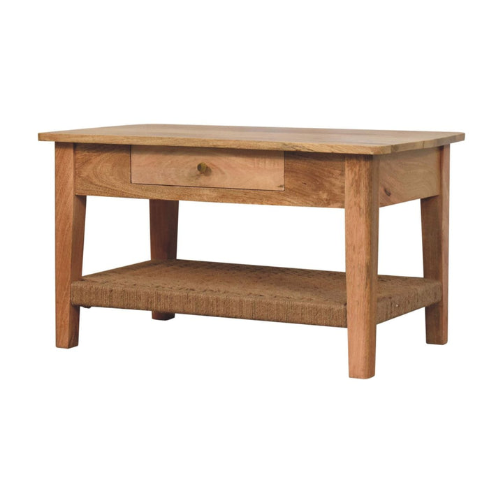 Rope 2 Drawers Coffee Table - Solid Mango Wood Center Table for Living Room - product view 4 showing handcrafted solid...