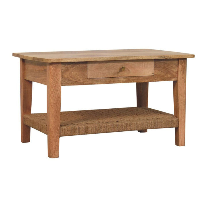 Rope 2 Drawers Coffee Table - Solid Mango Wood Center Table for Living Room - product view 3 showing handcrafted solid...