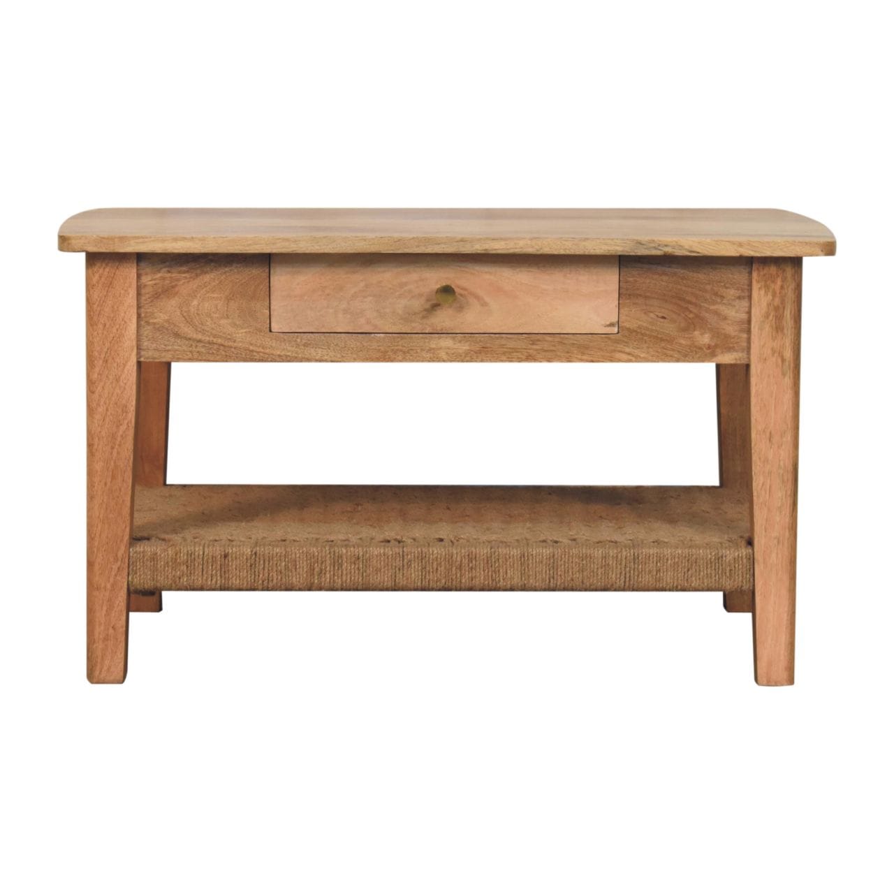 Rope 2 Drawers Coffee Table - Solid Mango Wood Center Table for Living Room - product view 2 showing handcrafted solid...