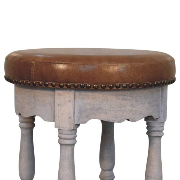 Rustic Handmade Charm Stool - Solid Mango Wood Accent Seating - product view 5 showing handcrafted solid mango wood stool