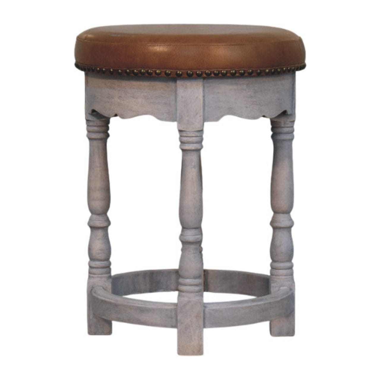 Rustic Handmade Charm Stool - Solid Mango Wood Accent Seating - product view 4 showing handcrafted solid mango wood stool