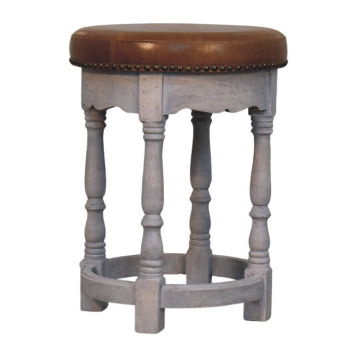 Rustic Handmade Charm Stool - Solid Mango Wood Accent Seating - product view 3 showing handcrafted solid mango wood stool