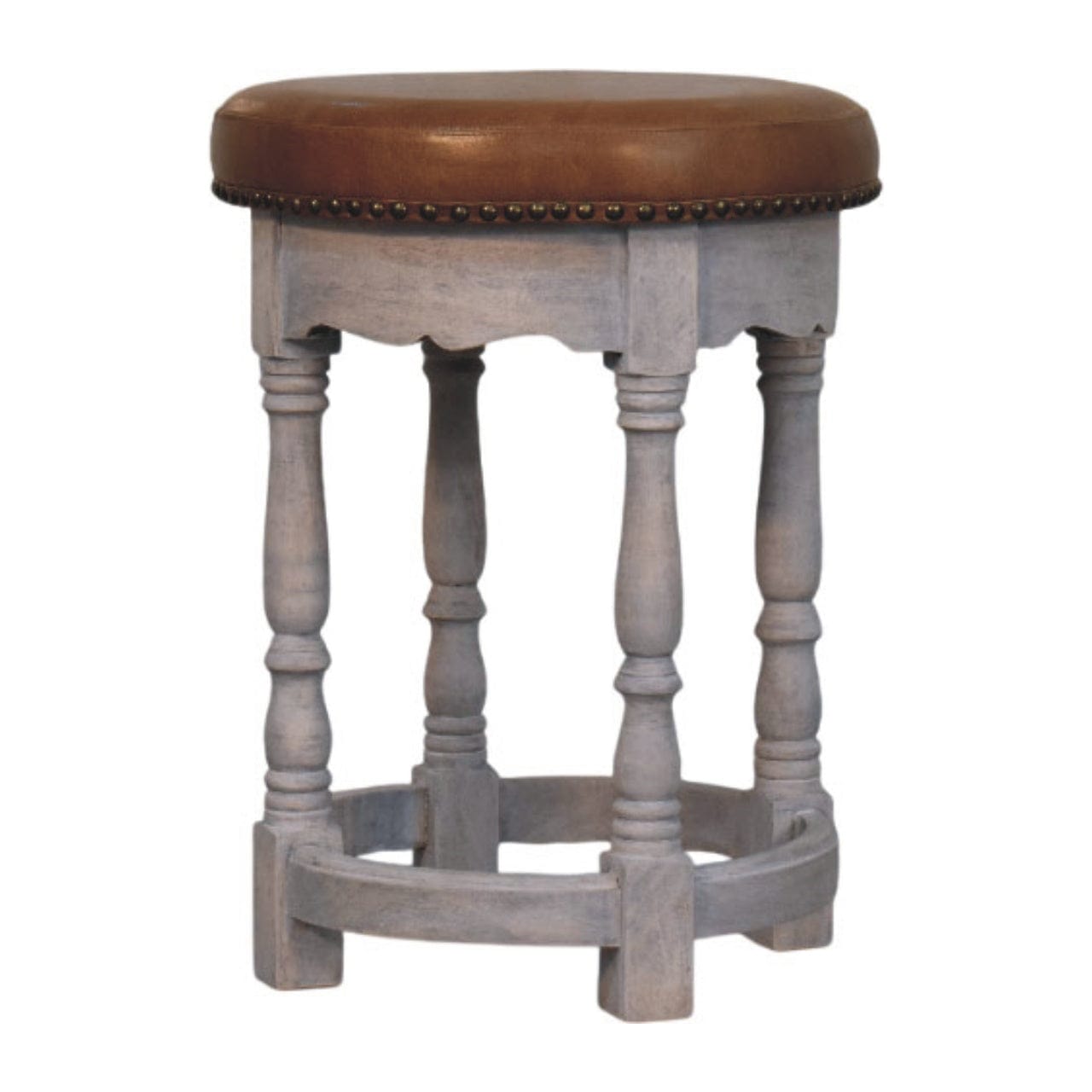 Rustic Handmade Charm Stool - Solid Mango Wood Accent Seating - product view 2 showing handcrafted solid mango wood stool