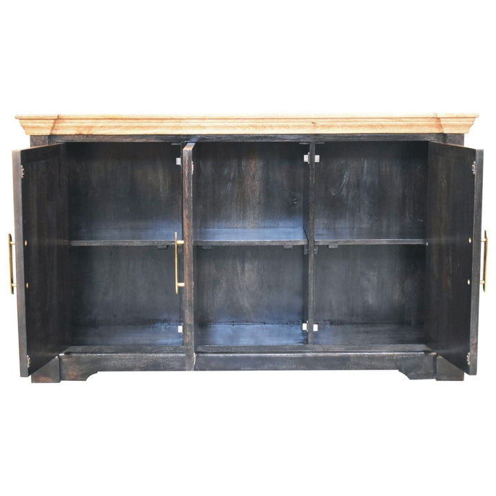 Rustic Handmade Regal Ash Black Sideboard - Solid Mango Wood Buffet Cabinet for Dining Room - product view 8 showing...