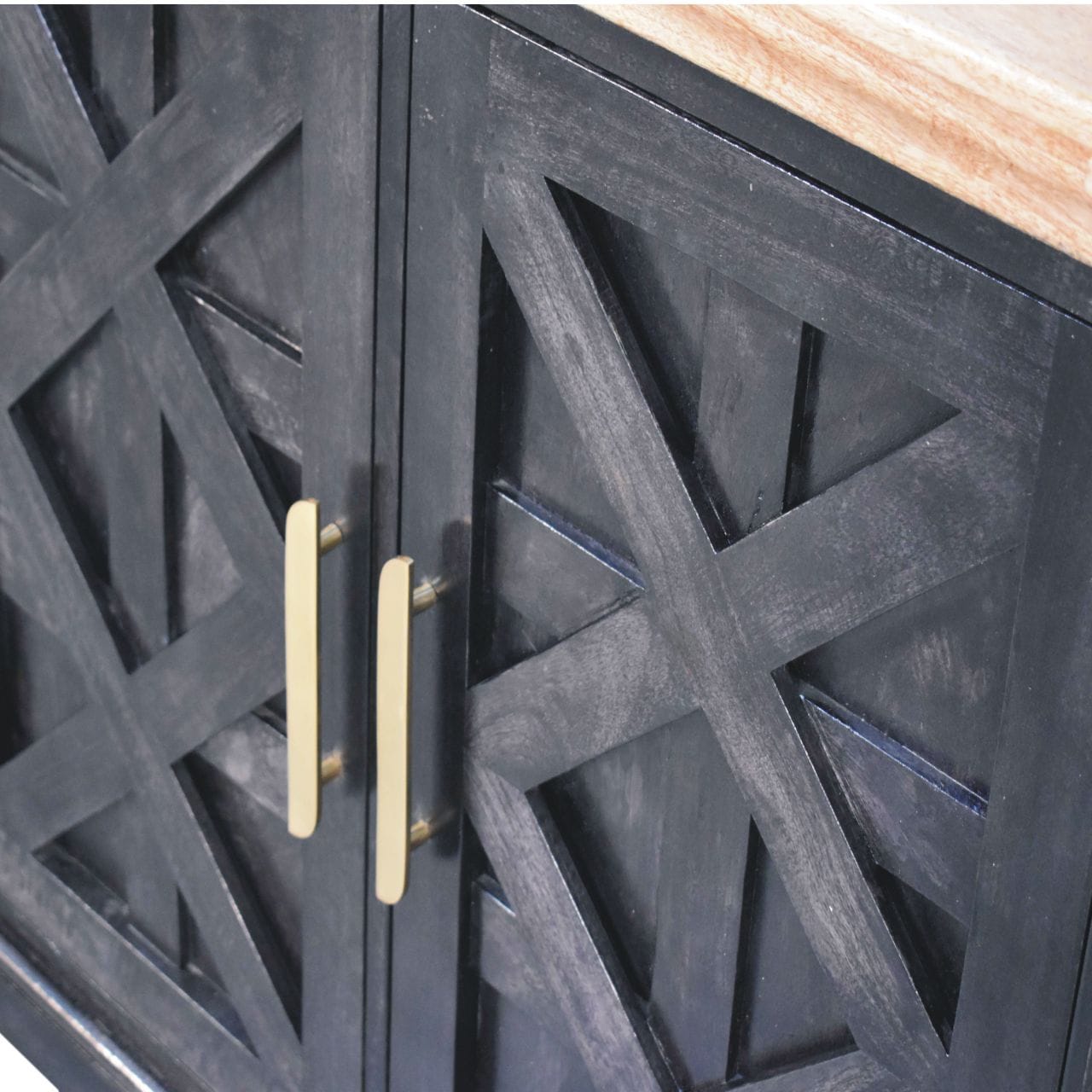 Rustic Handmade Regal Ash Black Sideboard - Solid Mango Wood Buffet Cabinet for Dining Room - product view 7 showing...