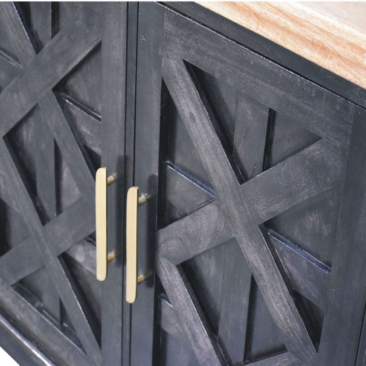 Rustic Handmade Regal Ash Black Sideboard - Solid Mango Wood Buffet Cabinet for Dining Room - product view 7 showing...