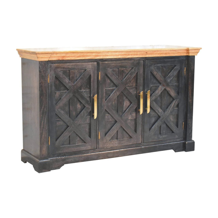 Rustic Handmade Regal Ash Black Sideboard - Solid Mango Wood Buffet Cabinet for Dining Room - product view 4 showing...