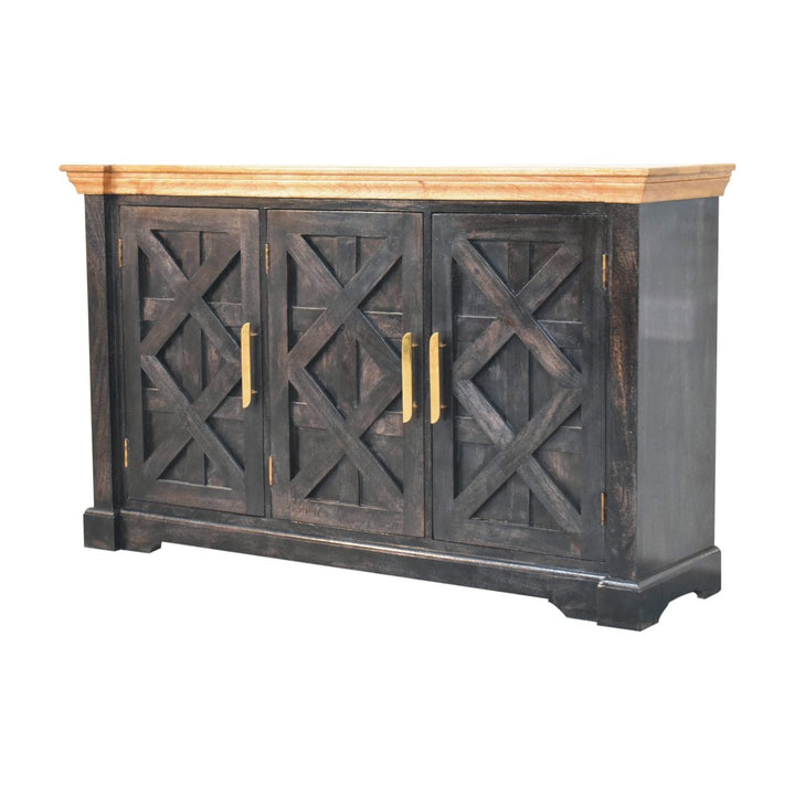 Rustic Handmade Regal Ash Black Sideboard - Solid Mango Wood Buffet Cabinet for Dining Room - product view 3 showing...