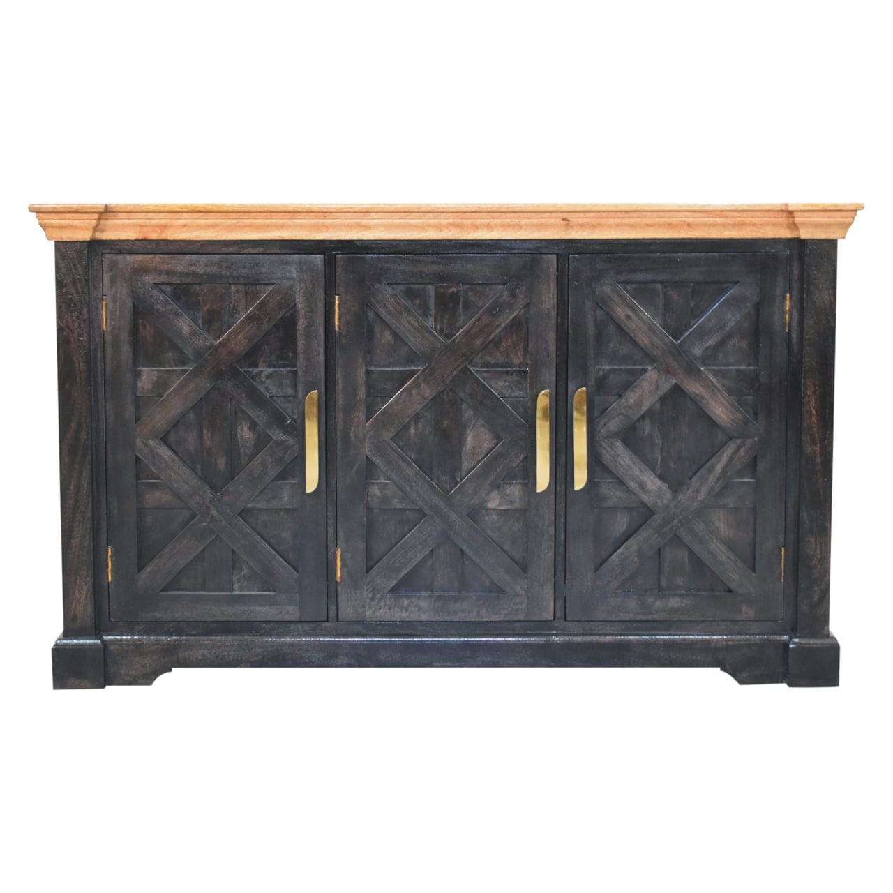 Rustic Handmade Regal Ash Black Sideboard - Solid Mango Wood Buffet Cabinet for Dining Room - product view 2 showing...