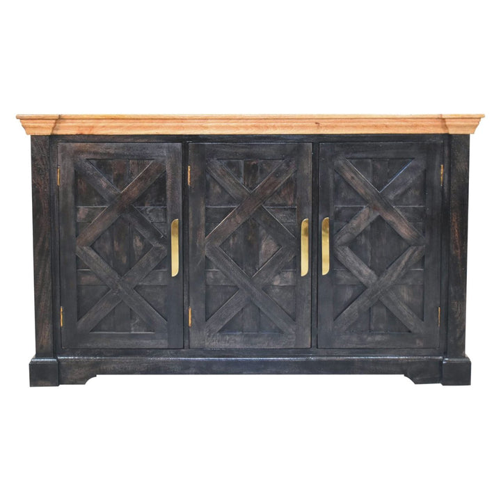 Rustic Handmade Regal Ash Black Sideboard - Solid Mango Wood Buffet Cabinet for Dining Room - product view 2 showing...