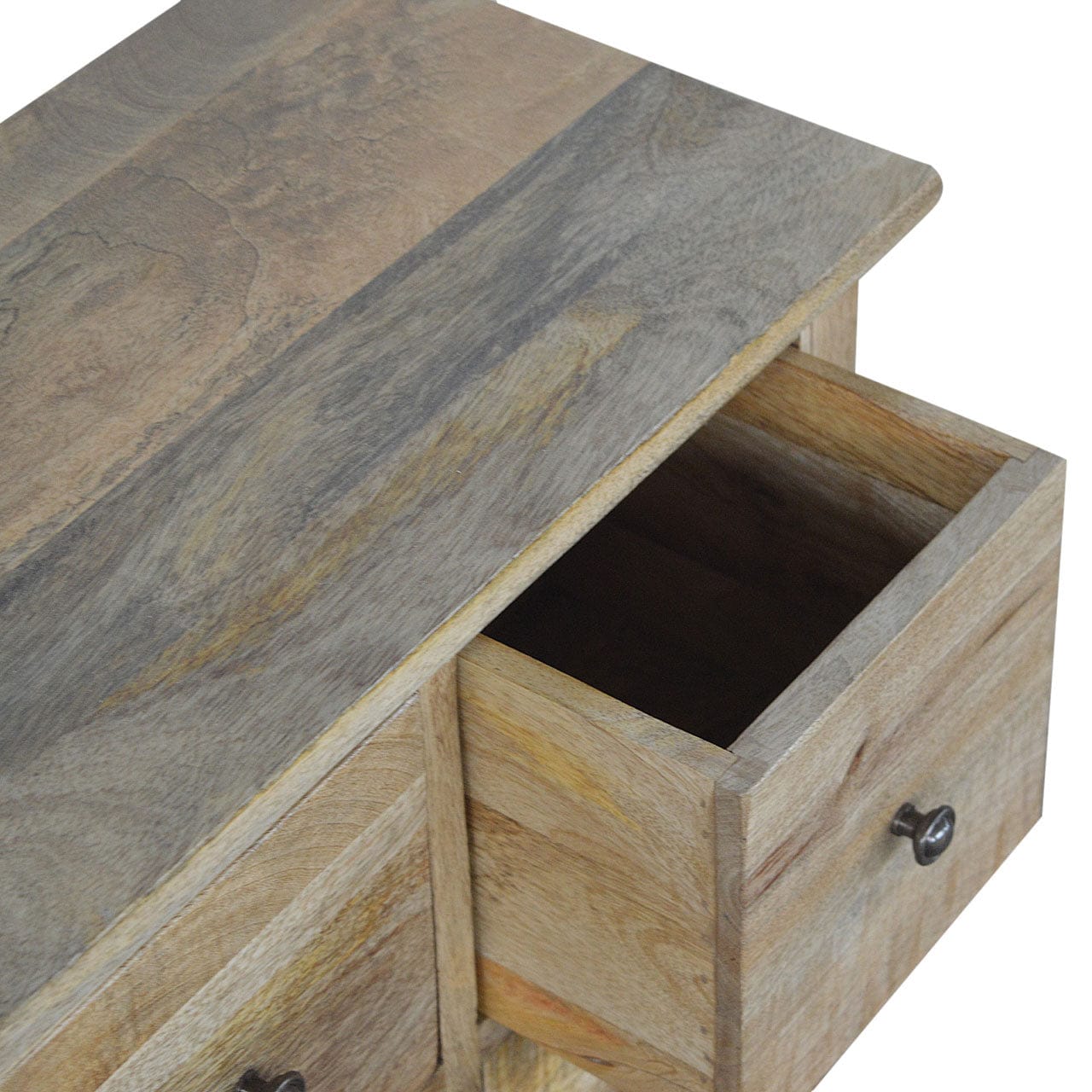 Rustic Lodge 4 Drawer Mini Sideboard - Solid Mango Wood Buffet Cabinet for Dining Room - product view 7 showing...