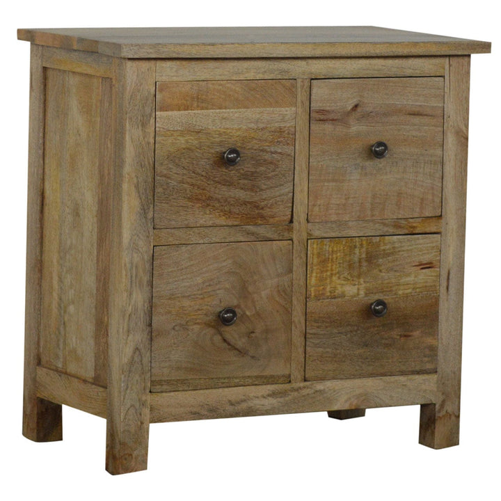 Rustic Lodge 4 Drawer Mini Sideboard - Solid Mango Wood Buffet Cabinet for Dining Room - product view 2 showing...