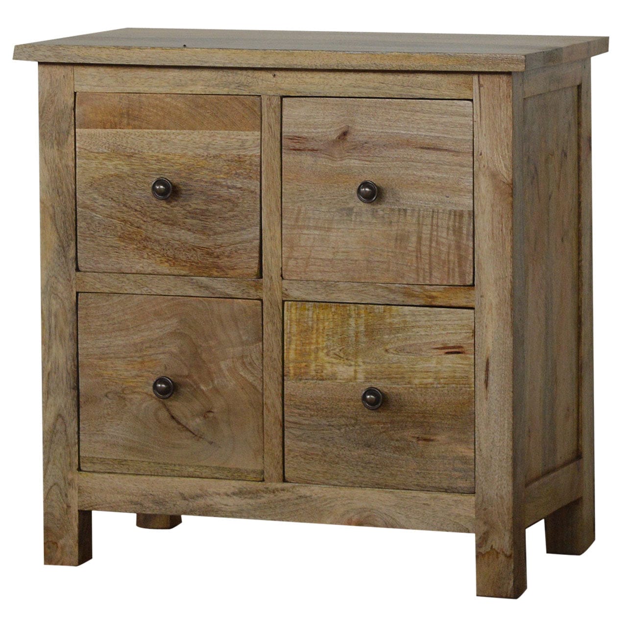 Rustic Lodge 4 Drawer Mini Sideboard - Solid Mango Wood Buffet Cabinet for Dining Room - main view showing handcrafted...