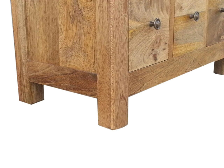 Rustic Lodge 9 Drawer Mini Sideboard - Solid Mango Wood Buffet Cabinet for Dining Room - product view 4 showing...