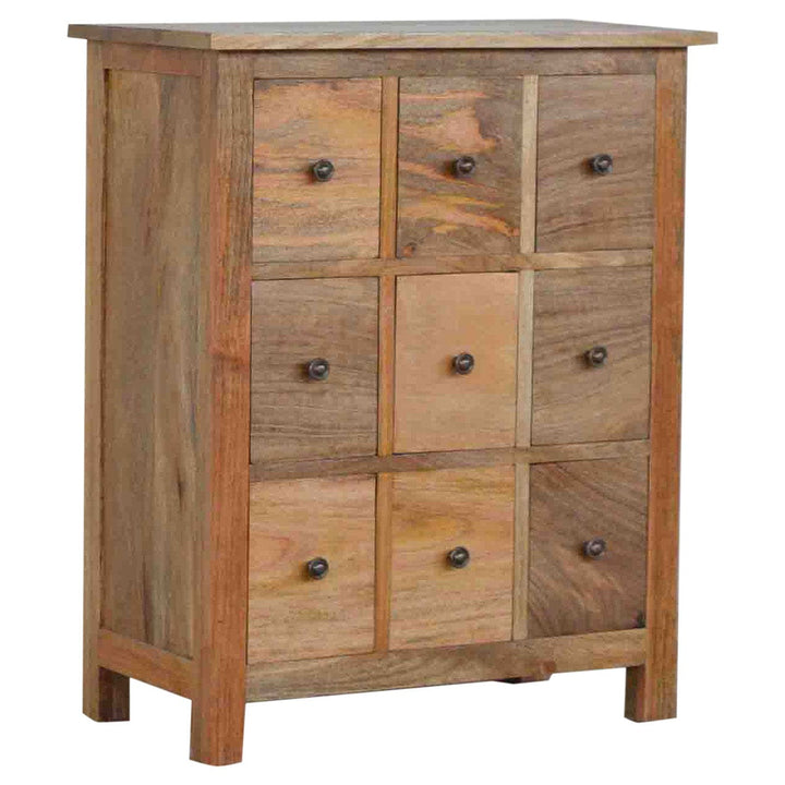 Rustic Lodge 9 Drawer Mini Sideboard - Solid Mango Wood Buffet Cabinet for Dining Room - main view showing handcrafted...
