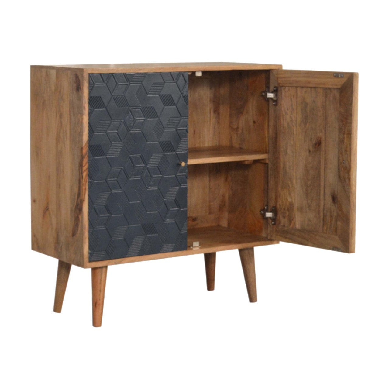 Rustic Lodge Acadia Navy Sideboard - Solid Mango Wood Buffet Cabinet for Dining Room - product view 4 showing handcrafted...