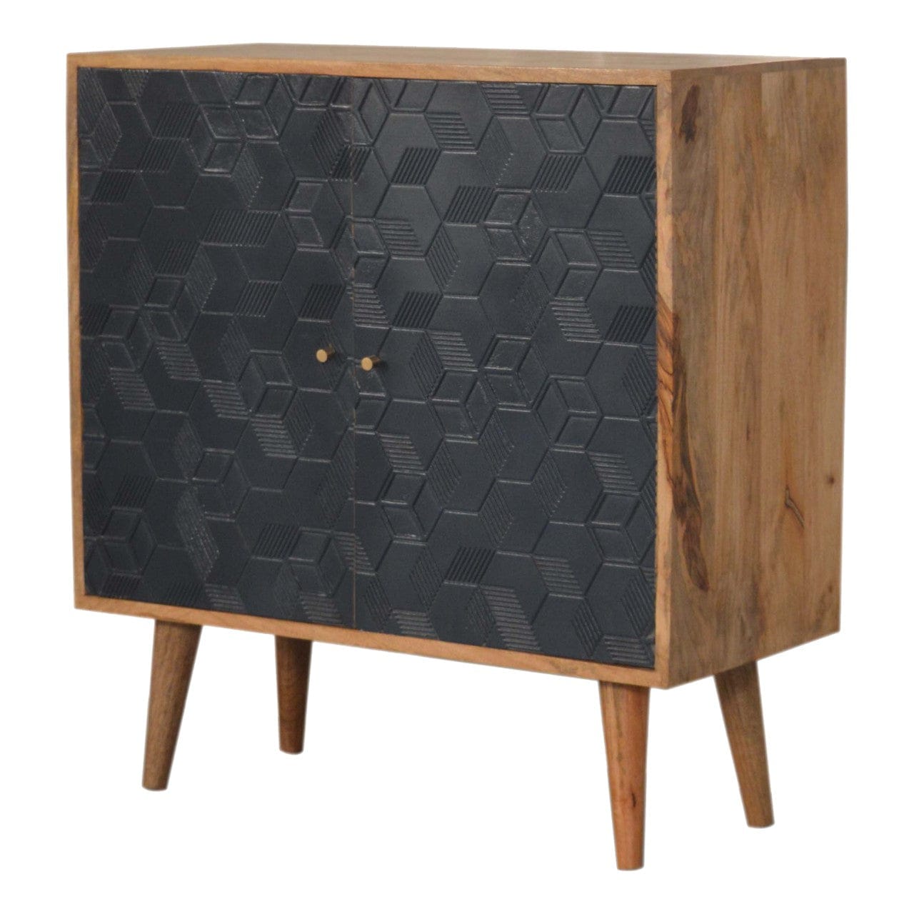Rustic Lodge Acadia Navy Sideboard - Solid Mango Wood Buffet Cabinet for Dining Room - product view 3 showing handcrafted...