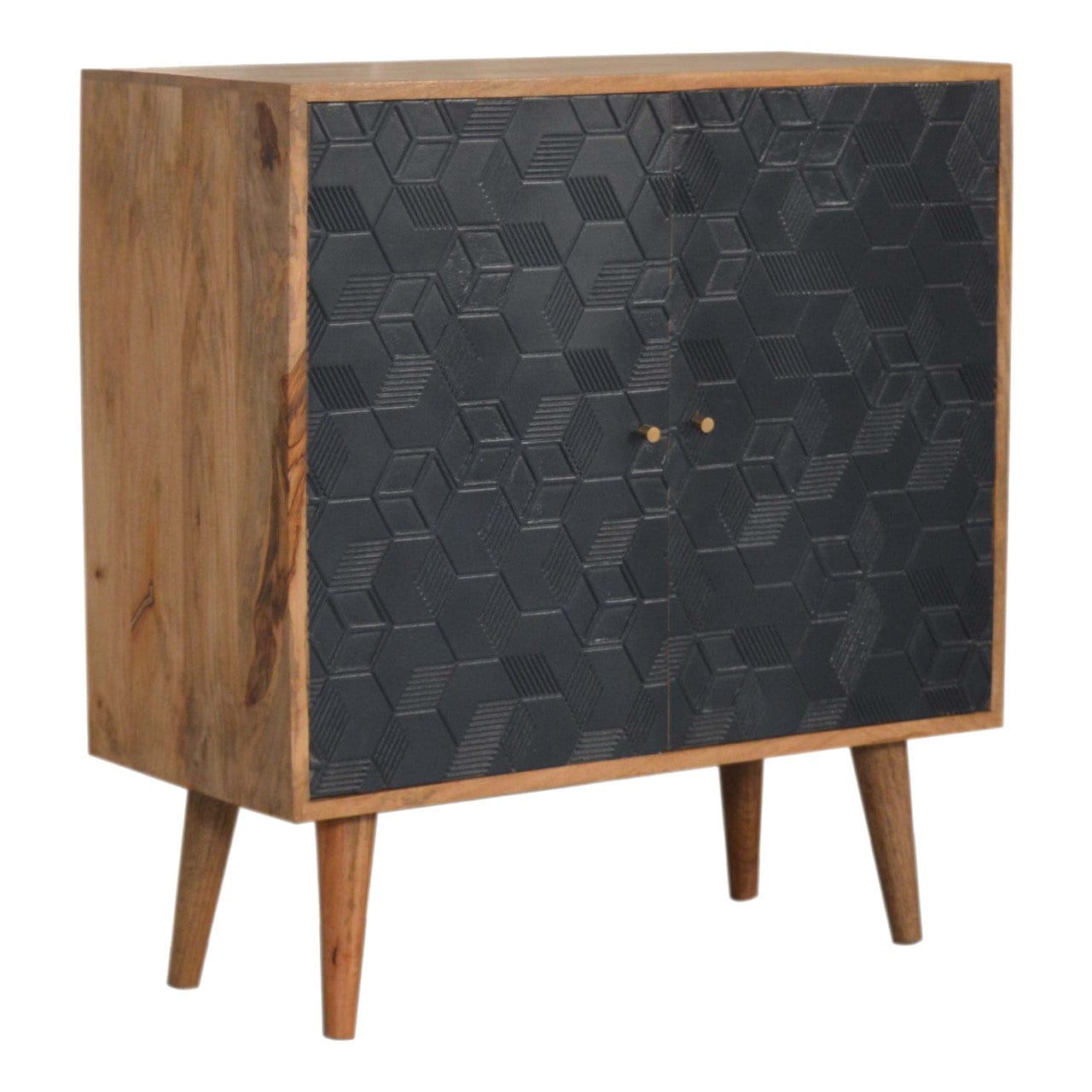 Rustic Lodge Acadia Navy Sideboard - Solid Mango Wood Buffet Cabinet for Dining Room - product view 2 showing handcrafted...