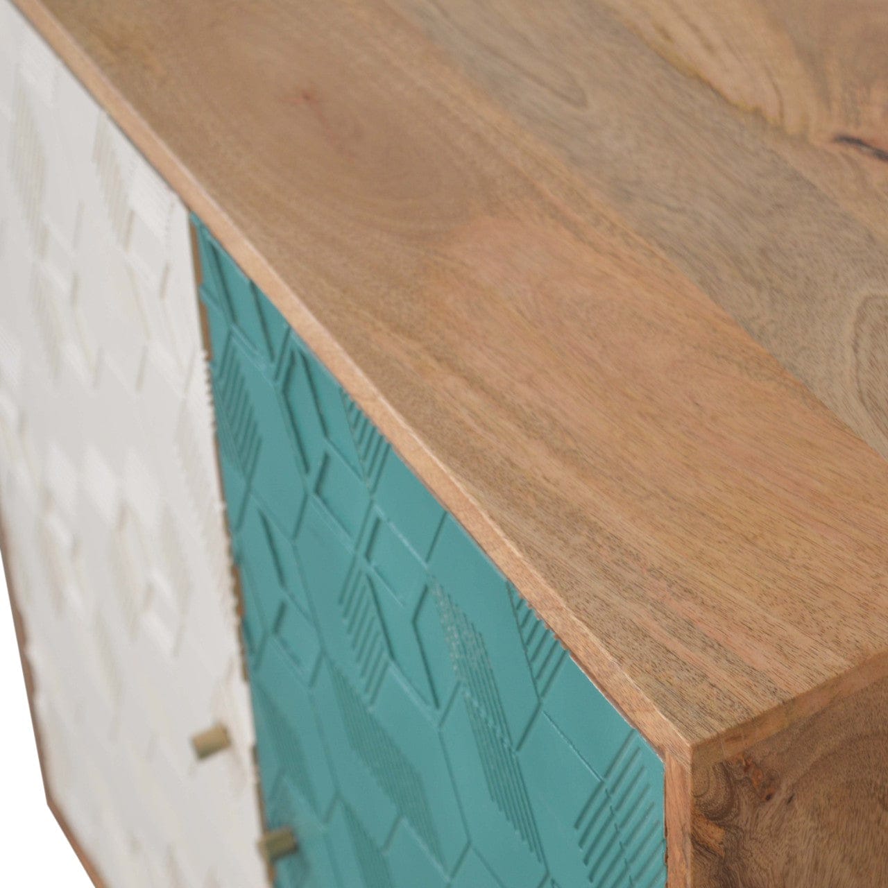 Rustic Lodge Acadia Teal and White Sideboard - Solid Mango Wood Buffet Cabinet for Dining Room - product view 4 showing...