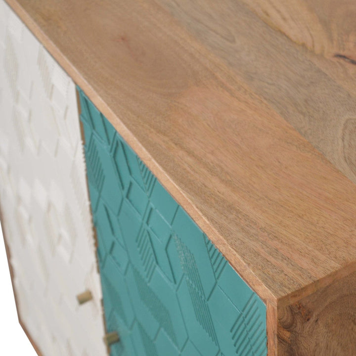 Rustic Lodge Acadia Teal and White Sideboard - Solid Mango Wood Buffet Cabinet for Dining Room - product view 4 showing...