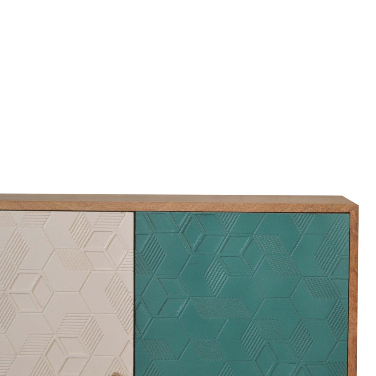 Rustic Lodge Acadia Teal and White Sideboard - Solid Mango Wood Buffet Cabinet for Dining Room - product view 3 showing...