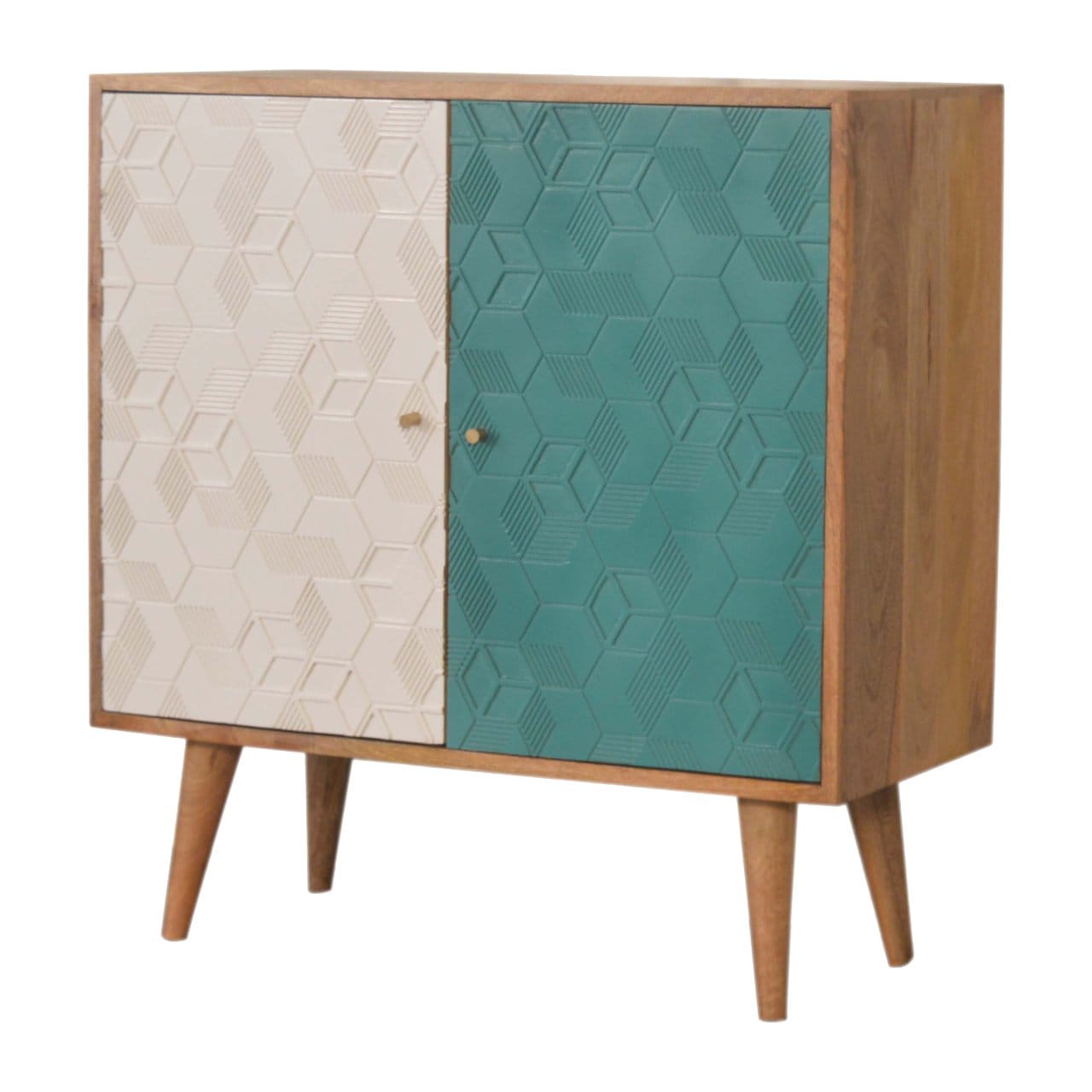 Rustic Lodge Acadia Teal and White Sideboard - Solid Mango Wood Buffet Cabinet for Dining Room - product view 2 showing...