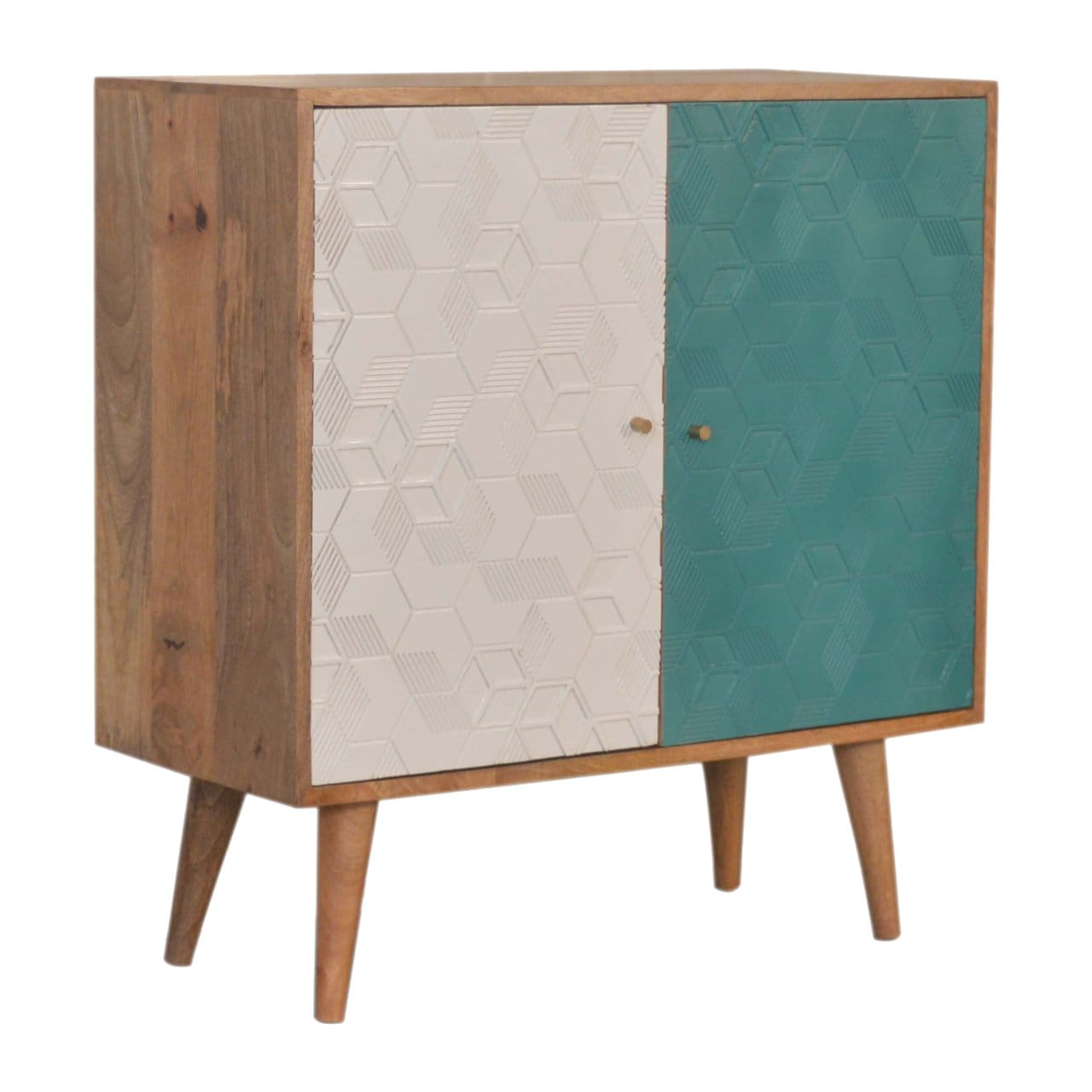 Rustic Lodge Acadia Teal and White Sideboard - Solid Mango Wood Buffet Cabinet for Dining Room - main view showing...