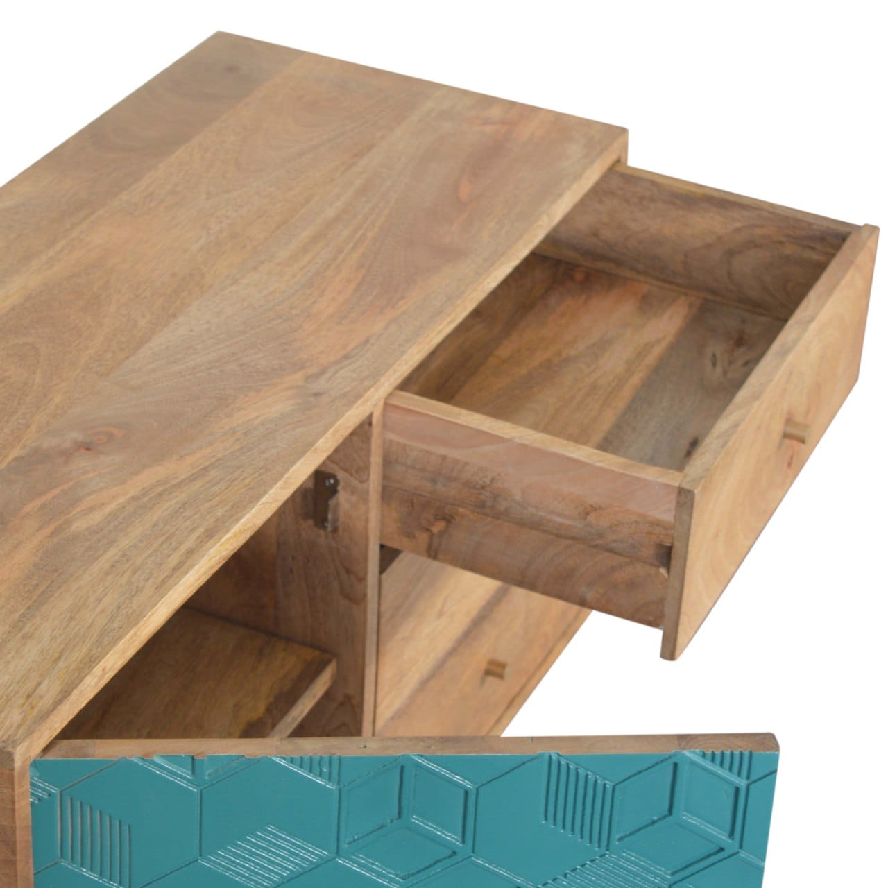 Rustic Lodge Acadia Teal Sideboard - Solid Mango Wood Buffet Cabinet for Dining Room - product view 6 showing handcrafted...