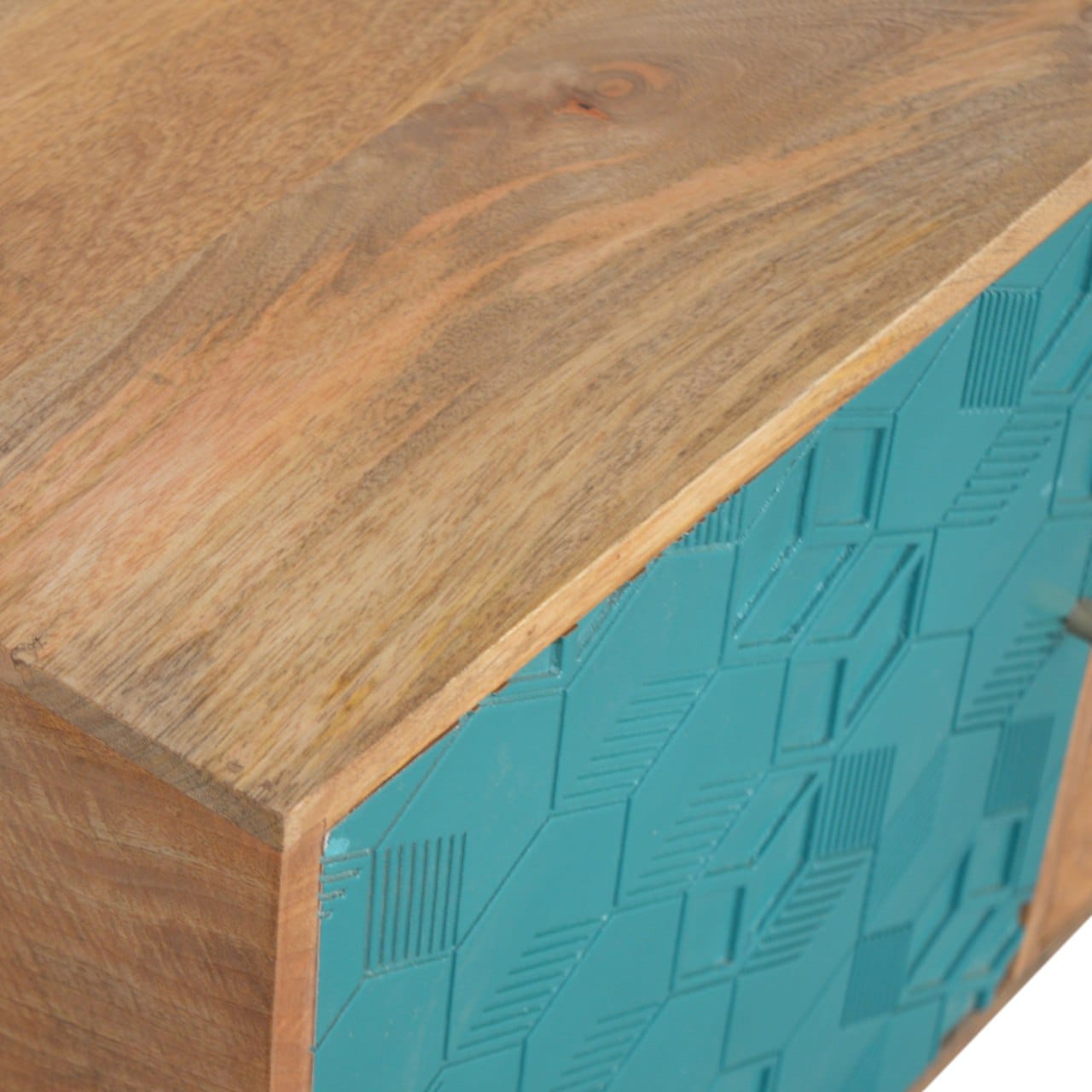 Rustic Lodge Acadia Teal Sideboard - Solid Mango Wood Buffet Cabinet for Dining Room - product view 5 showing handcrafted...
