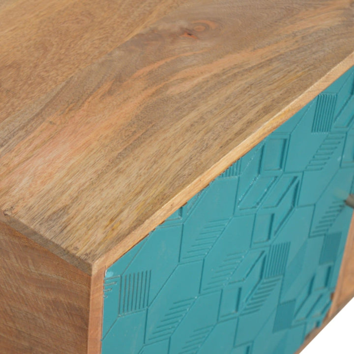 Rustic Lodge Acadia Teal Sideboard - Solid Mango Wood Buffet Cabinet for Dining Room - product view 5 showing handcrafted...