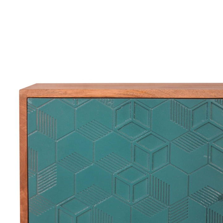 Rustic Lodge Acadia Teal Sideboard - Solid Mango Wood Buffet Cabinet for Dining Room - product view 4 showing handcrafted...