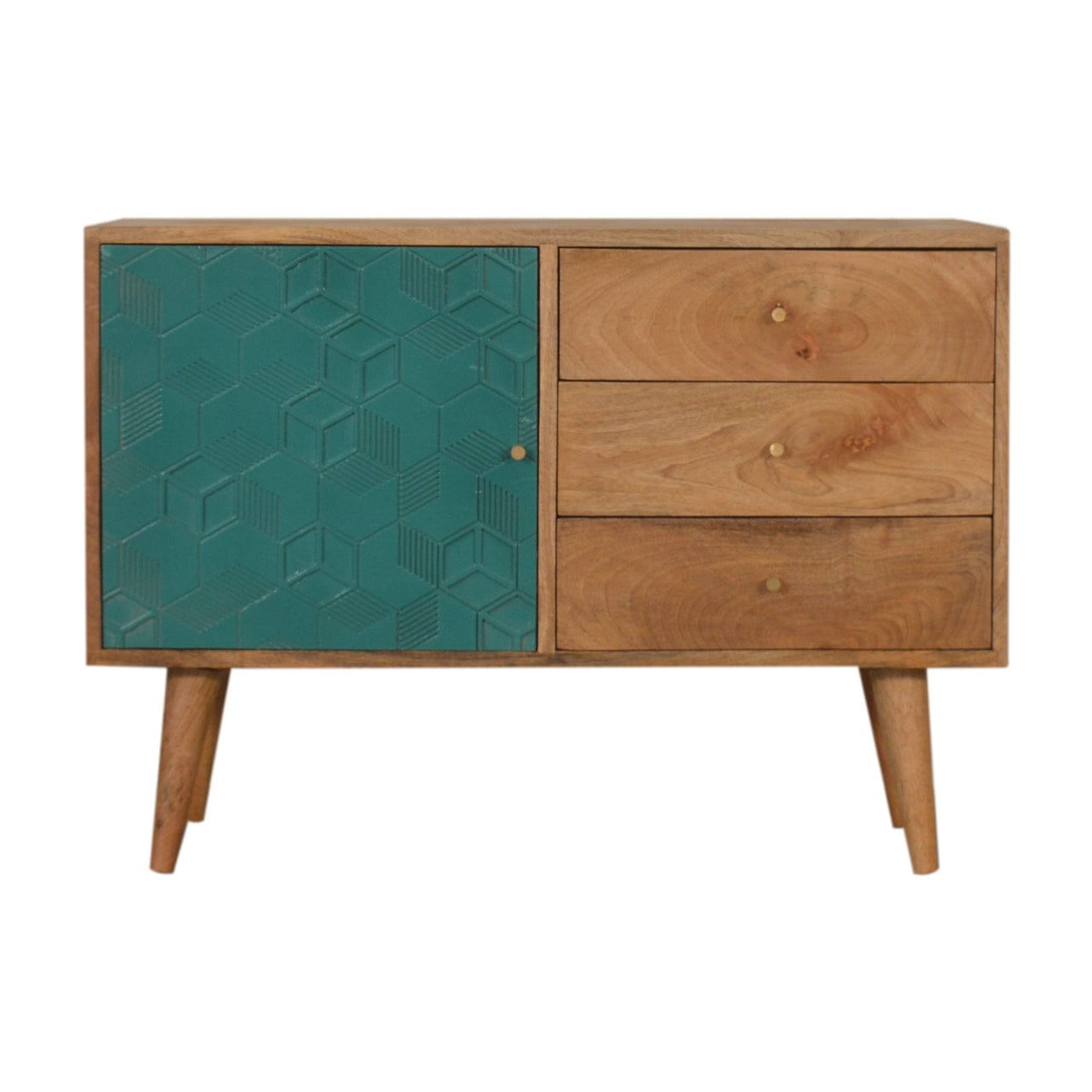 Rustic Lodge Acadia Teal Sideboard - Solid Mango Wood Buffet Cabinet for Dining Room - main view showing handcrafted...