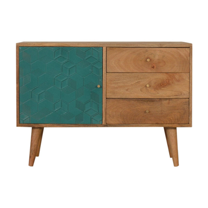 Rustic Lodge Acadia Teal Sideboard - Solid Mango Wood Buffet Cabinet for Dining Room - main view showing handcrafted...