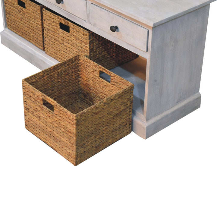 Rustic Lodge Acid Wash Basket Storage Sideboard - Solid Mango Wood Buffet Cabinet for Dining Room - product view 9...