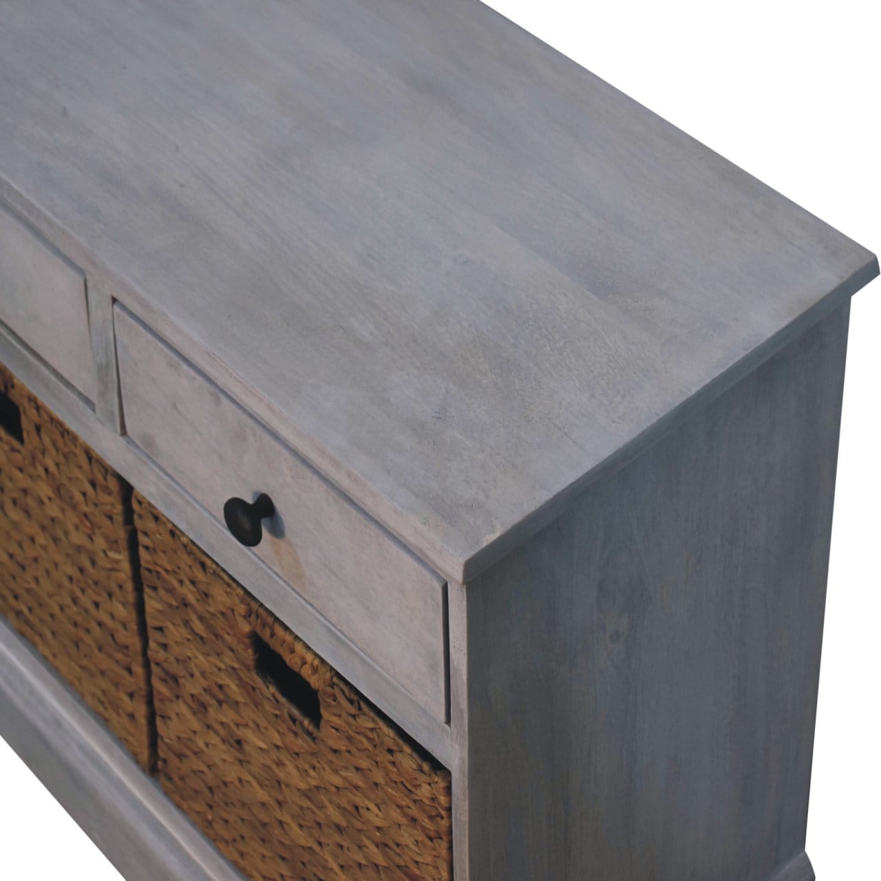 Rustic Lodge Acid Wash Basket Storage Sideboard - Solid Mango Wood Buffet Cabinet for Dining Room - product view 6...