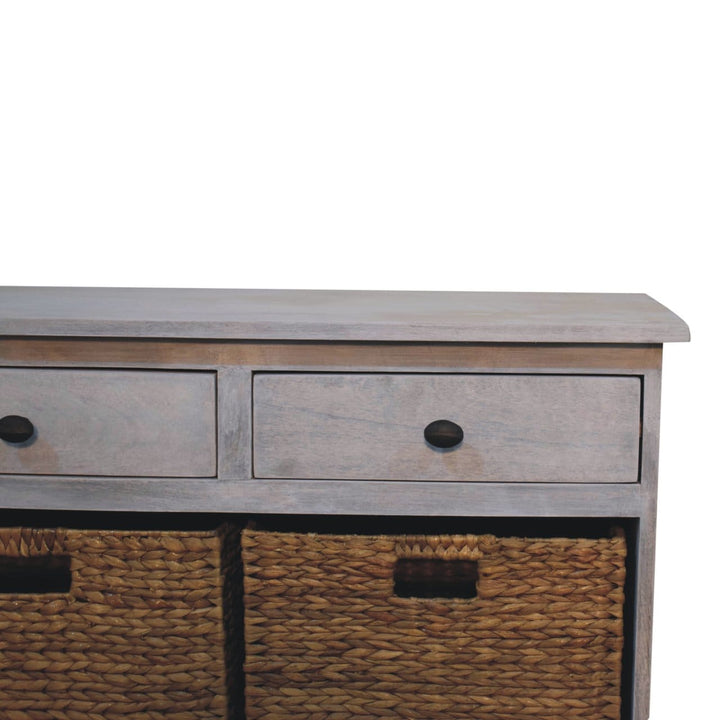 Rustic Lodge Acid Wash Basket Storage Sideboard - Solid Mango Wood Buffet Cabinet for Dining Room - product view 5...