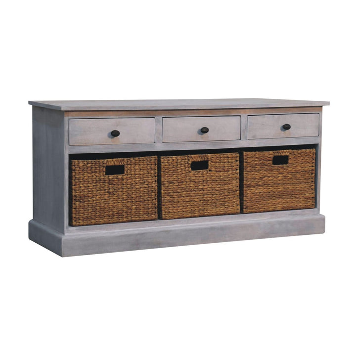 Rustic Lodge Acid Wash Basket Storage Sideboard - Solid Mango Wood Buffet Cabinet for Dining Room - product view 4...