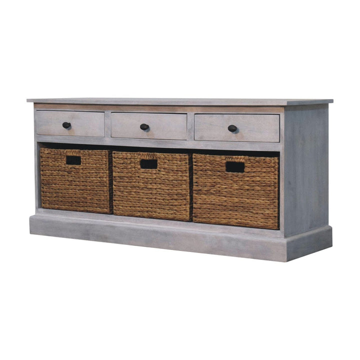 Rustic Lodge Acid Wash Basket Storage Sideboard - Solid Mango Wood Buffet Cabinet for Dining Room - product view 3...