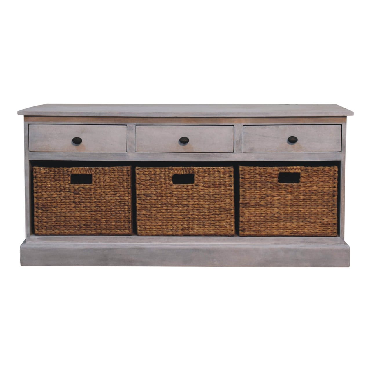 Rustic Lodge Acid Wash Basket Storage Sideboard - Solid Mango Wood Buffet Cabinet for Dining Room - product view 2...