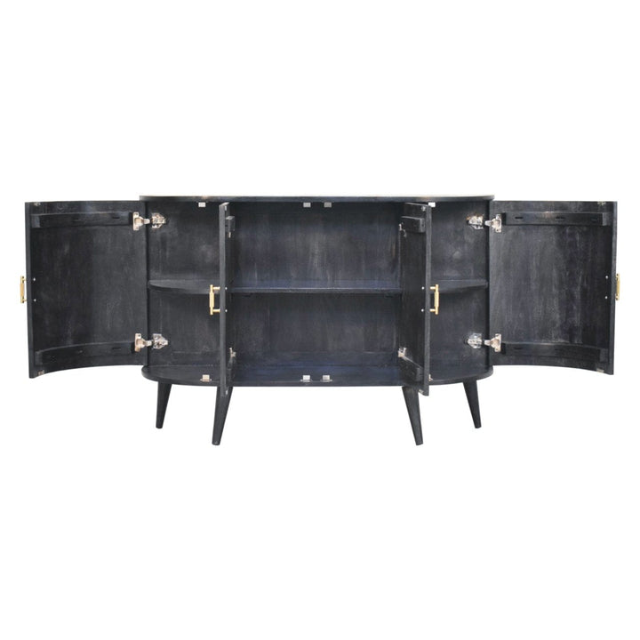 Rustic Lodge Ash Black T-Bar Quad Sideboard - Solid Mango Wood Buffet Cabinet for Dining Room - product view 7 showing...