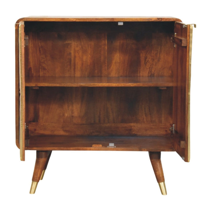 Rustic Lodge Avora Brass Embossed 2 Door Chestnut Sideboard - Solid Mango Wood Buffet Cabinet for Dining Room - product...