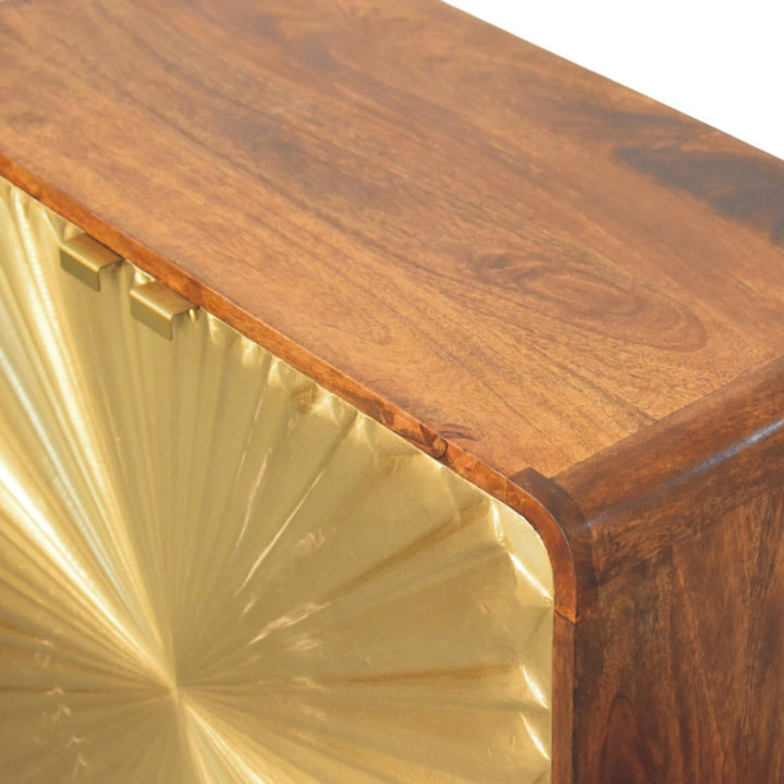 Rustic Lodge Avora Brass Embossed 2 Door Chestnut Sideboard - Solid Mango Wood Buffet Cabinet for Dining Room - product...