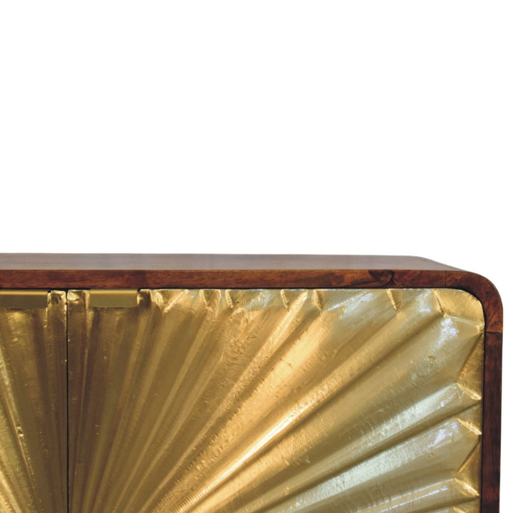 Rustic Lodge Avora Brass Embossed 2 Door Chestnut Sideboard - Solid Mango Wood Buffet Cabinet for Dining Room - product...