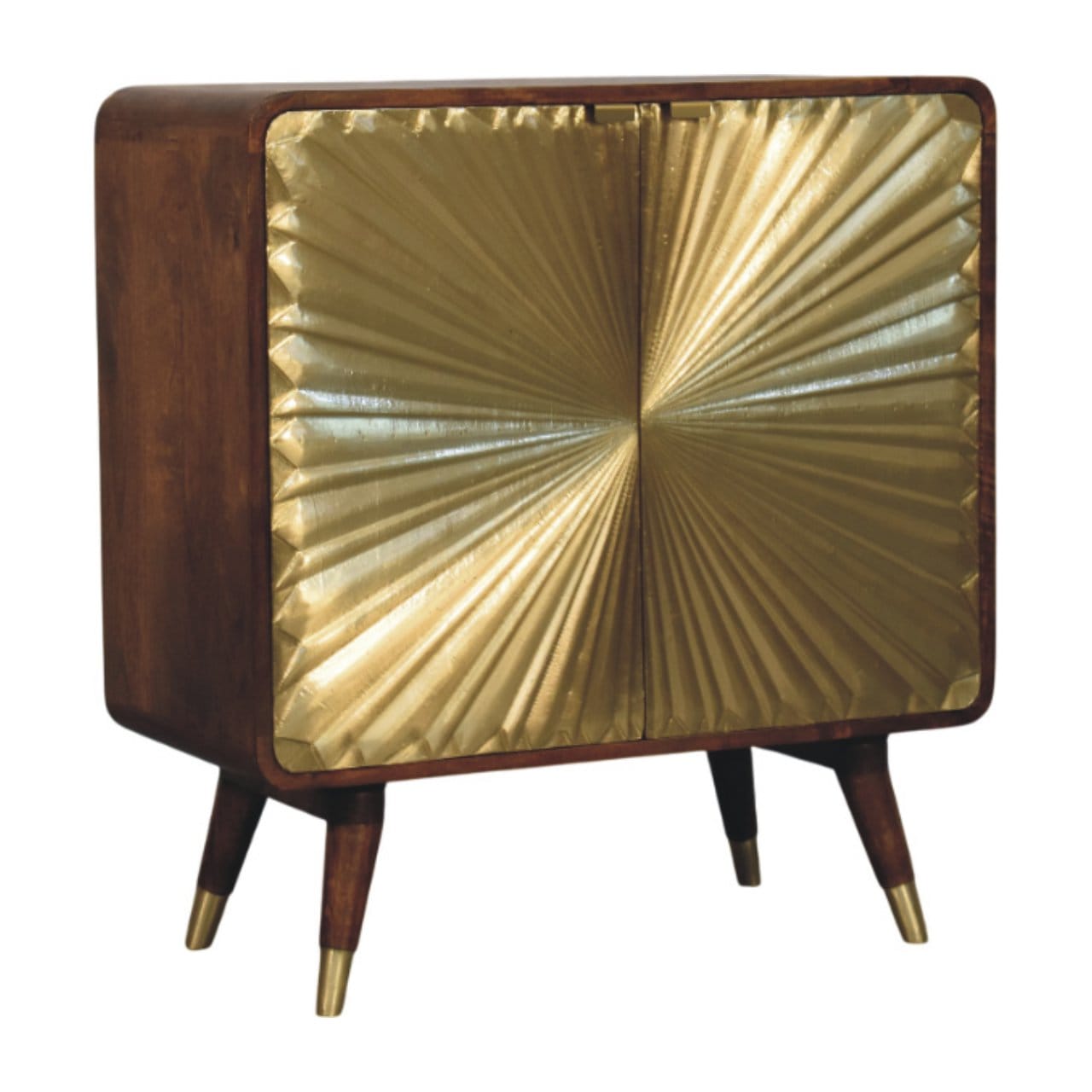 Rustic Lodge Avora Brass Embossed 2 Door Chestnut Sideboard - Solid Mango Wood Buffet Cabinet for Dining Room - product...