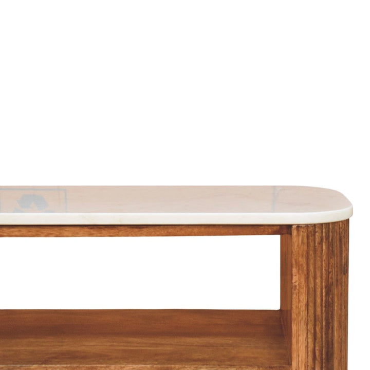 Rustic Lodge Beaumont Marble Bench - Solid Mango Wood Entryway Seating Bench - product view 4 showing handcrafted solid...